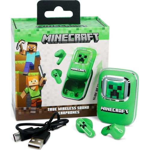 otl technologies Mc1316 Minecraft Creeper Slide Tws Earphones With Led Light Up Chargin  5055371629331