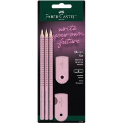 Faber-Castell 3 Pencils Pink Grip-Sleeve And Eraser And Sharpener 217084 4005402170845
