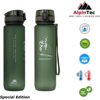 AlpinTec Παγούρι Πράσινο Σκούρο 1000Ml Με Στόμιο BPA Free Spartan Μαχητής Q-1000SP-DG 4891327705336