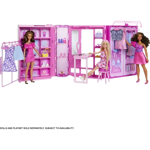 Barbie Dream Closet – Placard De Mode 0,9 M Avec 25+ Pièces, 4 Tenues Complètes, Accessoires, Miroir, Coiffeuse – Jeu De Styliste Dès 3 Ans