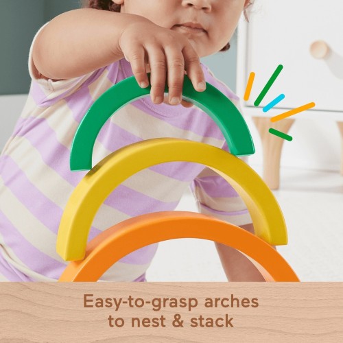 Mattel Fisher-price Wooden Stacking Rainbow For Toddlers, 6 Wood Pieces HXT73 194735238316