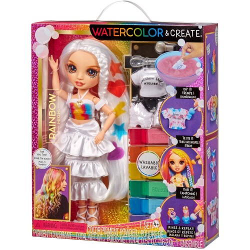 MGA Entertainment Rainbow High Watercolor & Create Fashion Doll, Brown Eyes 507598-EUC 035051507598
