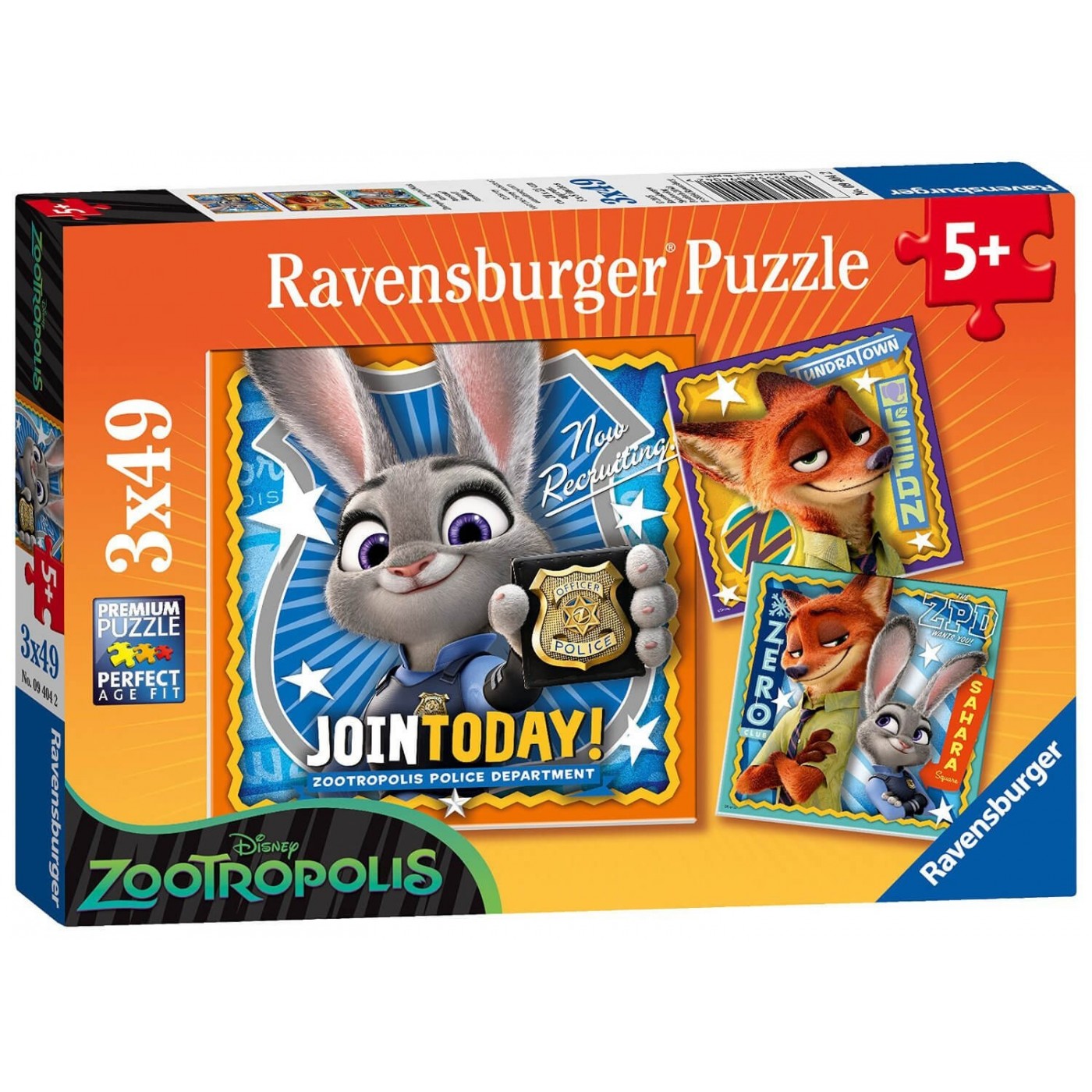 Zoopolis Rubbery Ravensburger Παζλ 3X49τεμ. Disney Zootropolis 05-09404 | Toys-shop.gr