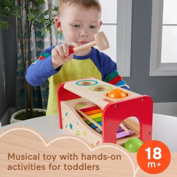 Mattel Fisher-price Wooden Pound & Tap Bench Xylophone Toddler Musical Instrument Toy, 6 Pieces HXT88 194735238439