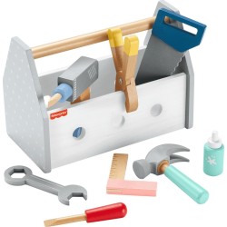 Mattel Fisher-price Wooden Tool Box Set For Preschool Pretend Play, 9 Wood Pieces HYG50 194735246076