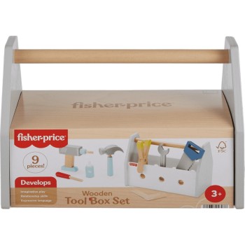 Mattel Fisher-Price Ξύλινη Θήκη Με Εργαλεία Wooden Tool Box Set HYG50 194735246076