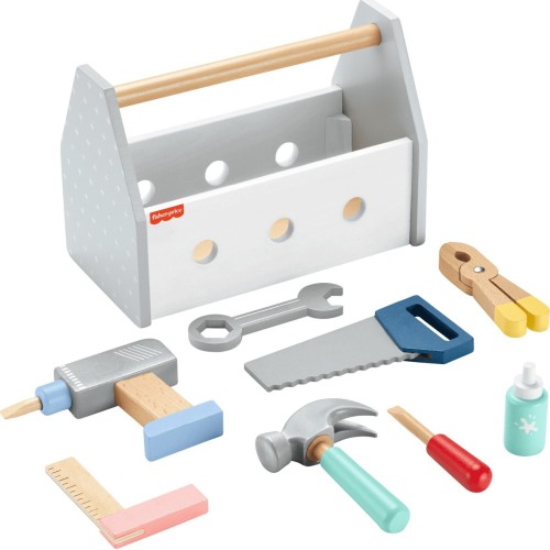 Mattel Fisher-price Wooden Tool Box Set For Preschool Pretend Play, 9 Wood Pieces HYG50 194735246076