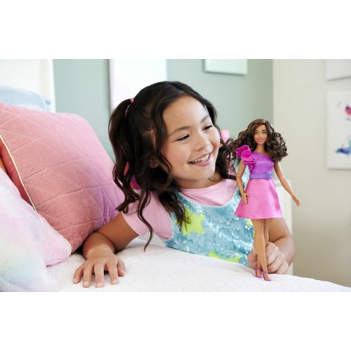 Mattel Barbie Fashionistas Doll 225, Brown Hair, Pink Sparkly Dress, 65Th Anniversary FBR37 / HRH22 194735176793