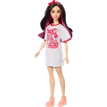 Mattel Barbie Fashionistas Doll Fashionistas Κούκλα 214, Black Wavy Hair With Twist 'N' Turn Dress & Accessories, 65Th Anniversa