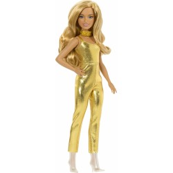 Mattel Barbie Fashionistas Doll 222, With Blonde Wavy Hair, Golden Jumpsuit, 65Th Anniversary FBR37 / HRH19 194735176779