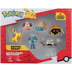 Jazwares Pokemon Pack 6 Battle Figure Figures Set 7, Black, Pkw3613 Pikachu, Cleffa, Omanyte, Kabuto, Riolu & Geodude Wave 7 JW0
