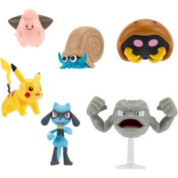 Jazwares Pokemon Pack 6 Battle Figure Figures Set 7, Black, Pkw3613 Pikachu, Cleffa, Omanyte, Kabuto, Riolu & Geodude Wave 7 JW0