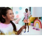 Mattel Barbie Fashionistas - Κούκλα 216 With Tall Body & Black Hair In Low Ponytail In Pink & Peach Party Dress, 65Th Anniversar