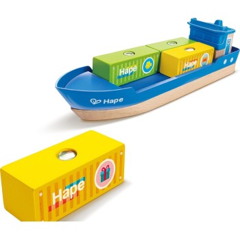 Hape Railway Ξύλινο Cargo Φορτηγό Πλοίο Και Γερανός E3792A 6943478039254