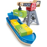 Hape Railway Ξύλινο Cargo Φορτηγό Πλοίο Και Γερανός E3792A 6943478039254
