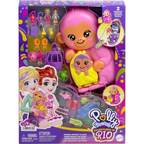 Mattel Polly Pocket Polly Mini - Τρεντι Τσαντάκι Momma Monkey And Baby Αξεσουάρ Για Κούκλα Σετ Για Παιχνίδι Με Κούκλες GKJ63 / H