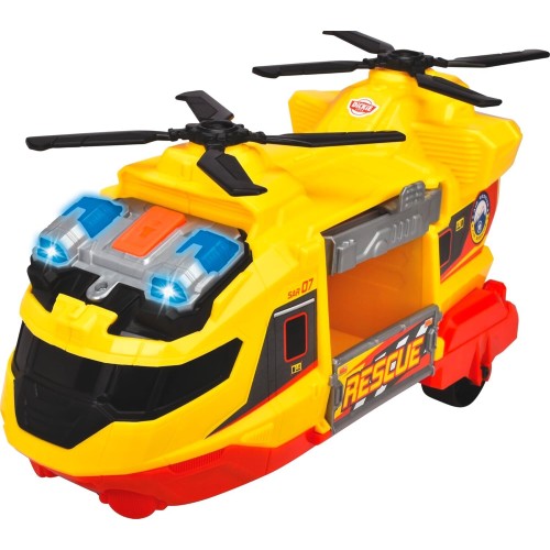 DICKIE TOYS Rescue Helicopter - Yellow And Red - 11 Light And Sound Toy Vehicle, Stretcher And Extendable Crane Arm, Freewheel  