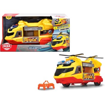 DICKIE TOYS Rescue Helicopter - Yellow And Red - 11 Light And Sound Toy Vehicle, Stretcher And Extendable Crane Arm, Freewheel  