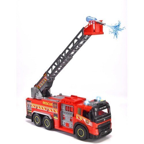 DICKIE TOYS Giant Fire Truck - Red - 22 Volvo FMX Rescue Vehicle, Light And Sound, Ladder, 2 Water Shooting Bottles, Freewheel  
