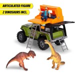 DICKIE TOYS Jeep Dino Camper Set - Green And Orange - Light And Sound Toy Vehicle W/Trailer, Action Figure And 2 Dinosaurs, 2038