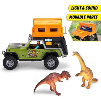 DICKIE TOYS Jeep Dino Camper Set - Πράσινο Και Πορτοκαλί - Με Φως Και Ήχο, 2 Δεινοσαύρους 203834011 4006333089206