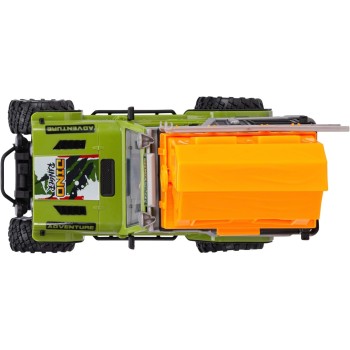 DICKIE TOYS Jeep Dino Camper Set - Green And Orange - Light And Sound Toy Vehicle W/Trailer, Action Figure And 2 Dinosaurs, 2038