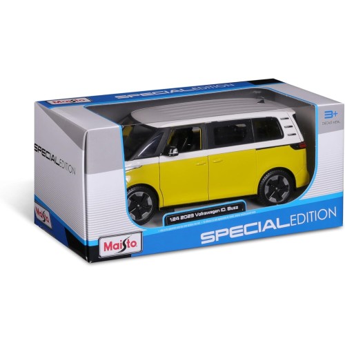 Maisto VW Id.Buzz 2023: Model Car In 1:25 Scale, Trunk And Doors Movable, White-Yellow 532914Y 32914 090159329145