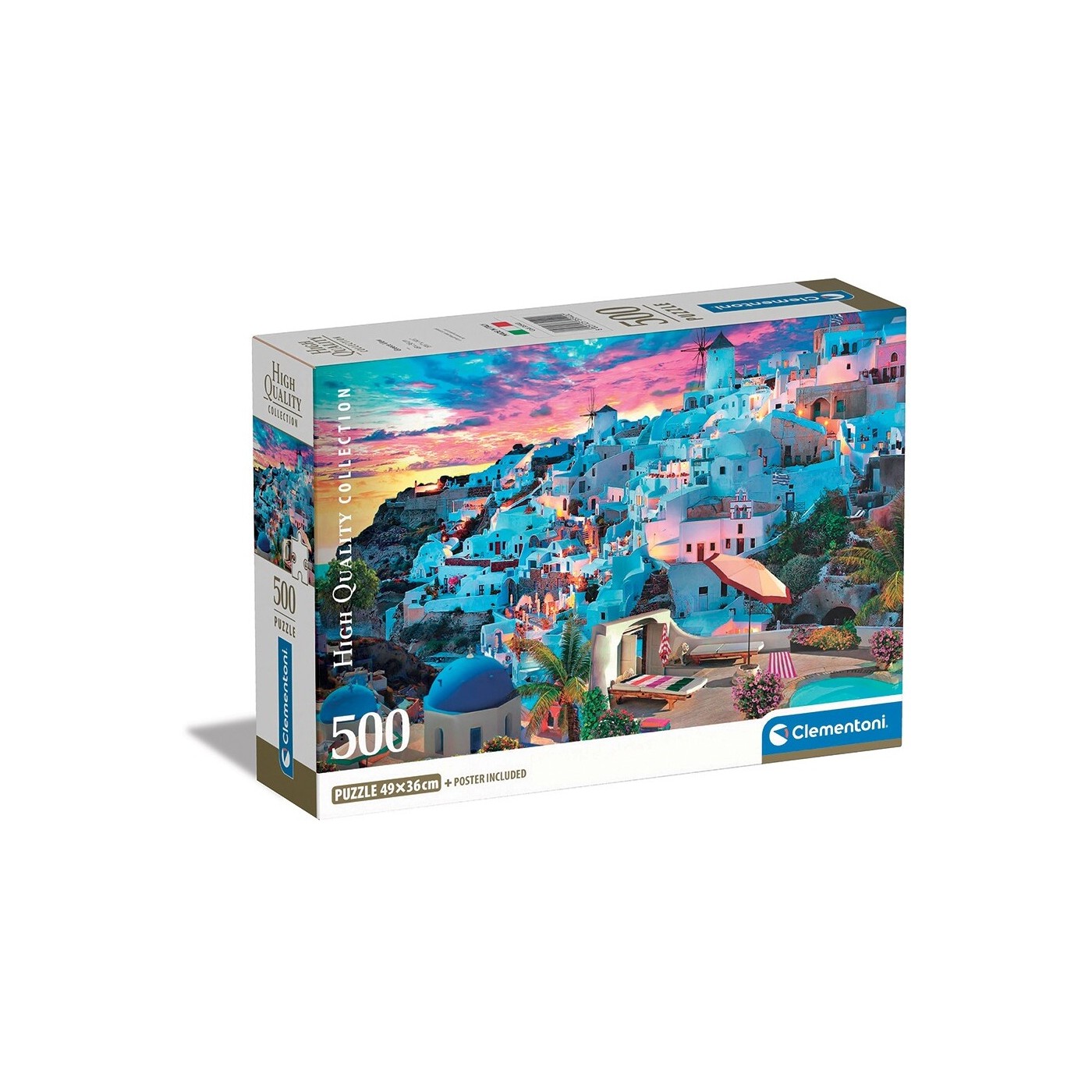 Puzzle Clementoni 1000 Pièces – Shades Of Santorini, Boîte Compacte, Finition 70x50 Cm, Made In Italy, Avec Service Pièces Manquantes