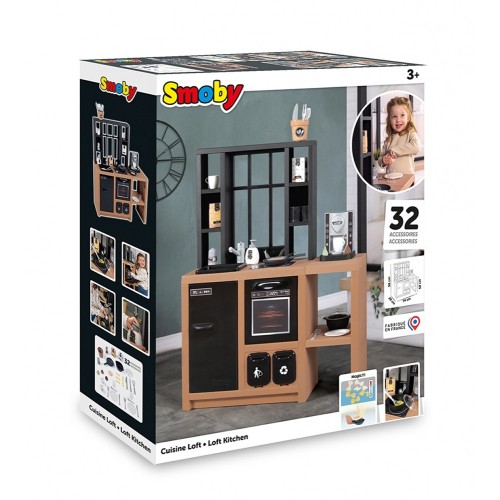 smoby kitchen loft – urban style kitchen includes 32 accessories, stylish s 7/312600 3032163126003