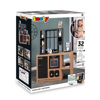 smoby kitchen loft – urban style kitchen includes 32 accessories, stylish s 7/312600 3032163126003