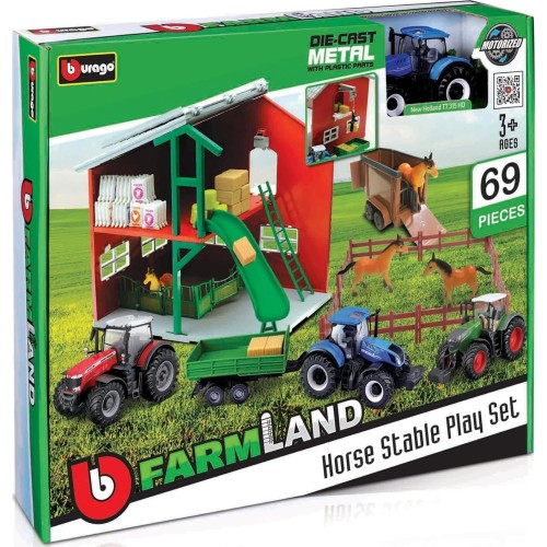 Bburago b18-31682 farmland playset horse stable with new holland tractor die cast v 18/31682 4893993316823