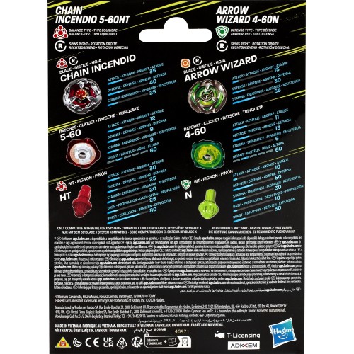 Hasbro Beyblade X Chain Incendio 5-60ht & Arrow Wizard 4-60n Battling Spinning top F9586 / G0196 5010996259301