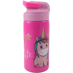 GIM Ανοξείδωτο Παγούρι Με Καλαμάκι Και Λαβή 500Ml Unicorns 550-09245 5204549160552