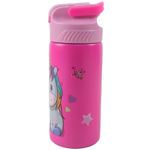 GIM Ανοξείδωτο Παγούρι Με Καλαμάκι Και Λαβή 500Ml Unicorns 550-09245 5204549160552