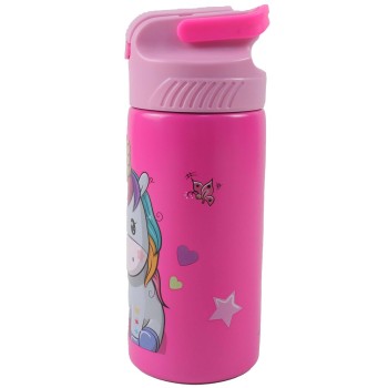 GIM Ανοξείδωτο Παγούρι Με Καλαμάκι Και Λαβή 500Ml Unicorns 550-09245 5204549160552