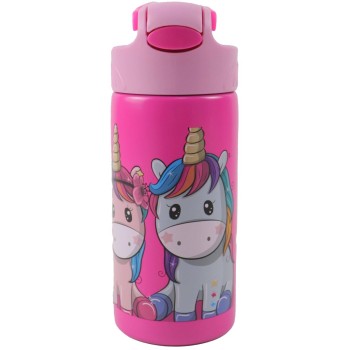GIM Ανοξείδωτο Παγούρι Με Καλαμάκι Και Λαβή 500Ml Unicorns 550-09245 5204549160552