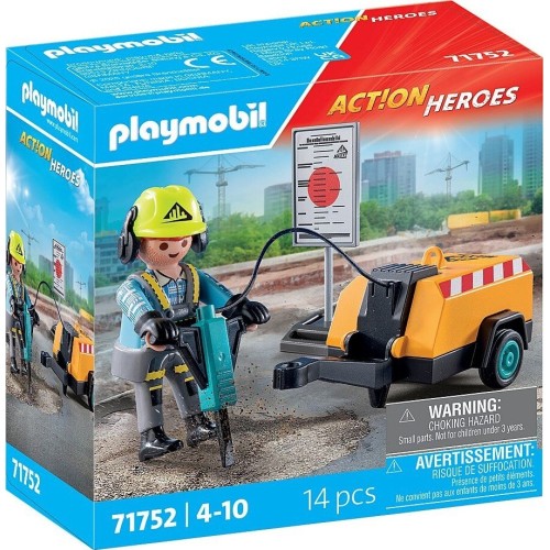 Playmobil Action Heroes Εργάτης Με Κομπρεσέρ 71752 4008789717528