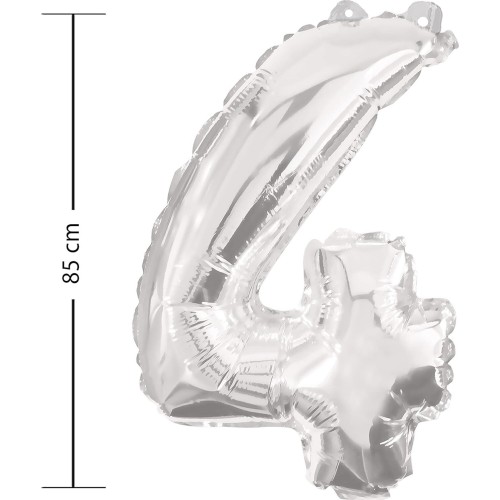 PROCOS 91198 Number 4 Foil Balloon Silver Foil 86 Cm 091198 5201184911983