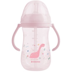 KikkaBoo Κύπελλο Με Καλαμάκι Σιλικόνης  - Dino World, Ροζ 300 Ml 31302030076 3800171212526