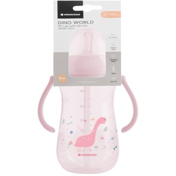 KikkaBoo Κύπελλο Με Καλαμάκι Σιλικόνης  - Dino World, Ροζ 300 Ml 31302030076 3800171212526