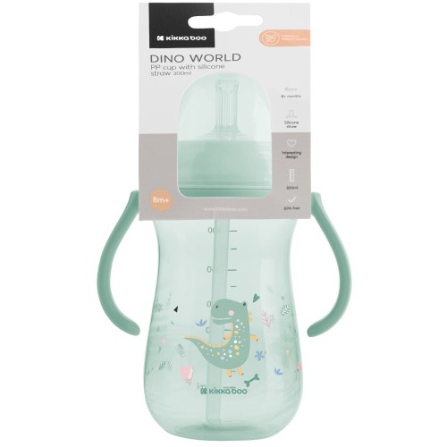 KikkaBoo Κύπελλο Με Καλαμάκι Σιλικόνης  - Dino World, Μέντα 300 Ml 31302030077 3800171212519