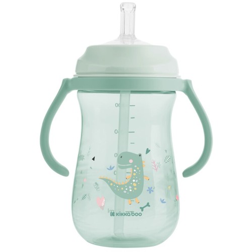 KikkaBoo Κύπελλο Με Καλαμάκι Σιλικόνης  - Dino World, Μέντα 300 Ml 31302030077 3800171212519