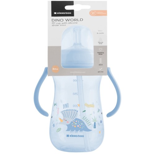 KikkaBoo Κύπελλο Με Καλαμάκι Σιλικόνης  - Dino World, Μπλε 300 Ml 31302030078 3800171212533