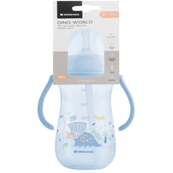 KikkaBoo Κύπελλο Με Καλαμάκι Σιλικόνης  - Dino World, Μπλε 300 Ml 31302030078 3800171212533