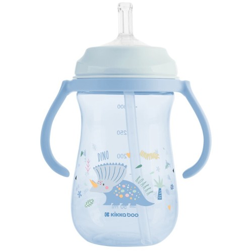 KikkaBoo Κύπελλο Με Καλαμάκι Σιλικόνης  - Dino World, Μπλε 300 Ml 31302030078 3800171212533