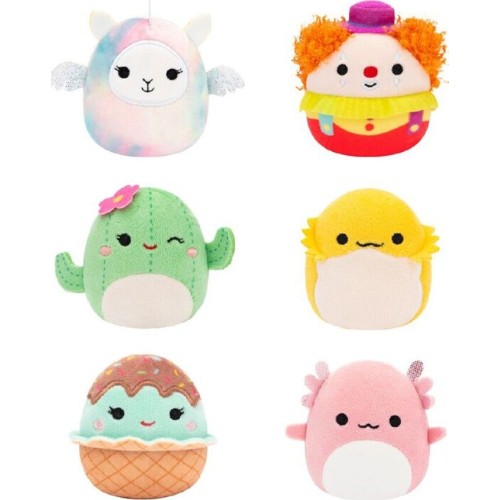 Jazwares Micromallows - Set Of 6Pcs 6Cm Squishmallows - Archie Axolotl, Bimbi Clown, Lucy-May Llamapegacorn, Maritza Cactus, May