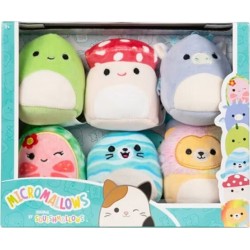Jazwares Micromallows - Set Of 6Pcs 6Cm Squishmallows - Danny Dinosaur, Dane Dragon, Malcolm Mushroom, Lena Guava Fruit, Leonard