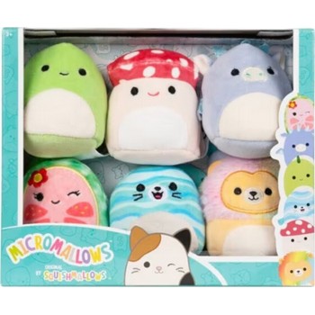 Jazwares Micromallows - Σετ 6Τμχ Λούτρινα 6Εκ Squishmallows - Danny Dinosaur, Dane Dragon, Malcolm Mushroom, Lena Guava Fruit, L