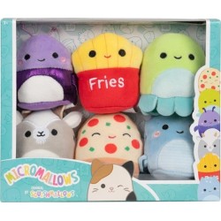 Jazwares Micromallows - Set Of 6Pcs 6Cm Squishmallows Axel Beetle, Lune Loch Ness Monster, Floyd French Fries, Orphie Octopus, P