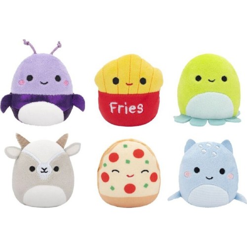 Jazwares Micromallows - Set Of 6Pcs 6Cm Squishmallows Axel Beetle, Lune Loch Ness Monster, Floyd French Fries, Orphie Octopus, P